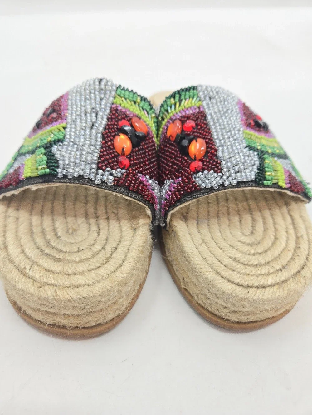 Zara Beaded Multicolor Slide Sandals Espadrille Woven Sole - Picture 6 of 14